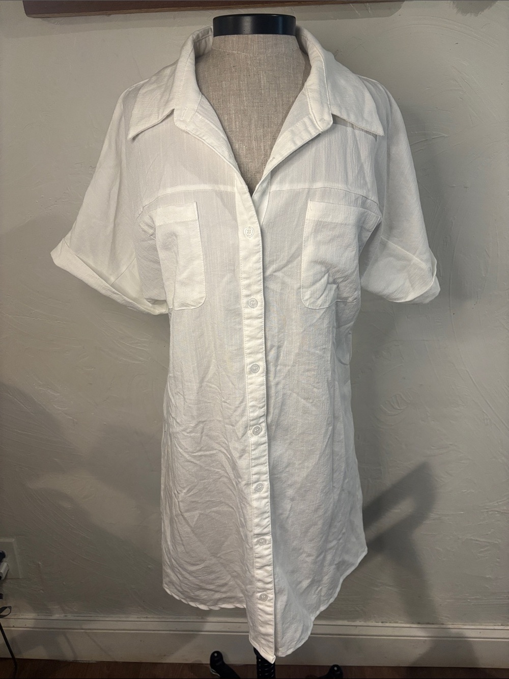 zeagoo White Button-Front Shirt Dress